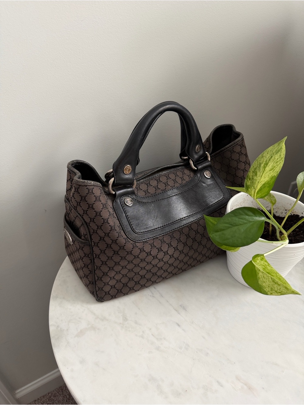 Celine Brown Monogram Canvas Hobo with Black Trim - Picture 4 of 11